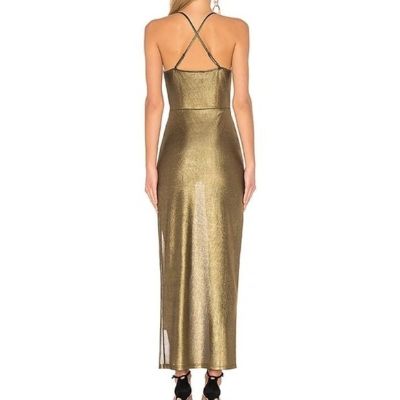 by the way. Jessa Maxi Dress Metallic Gold High Slit Cross Wrap Party Size XS - Picture 2 of 13